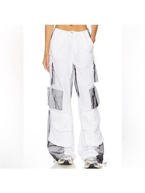 AFRM White Cargo Wide-Leg Track Pants with Gray Panels